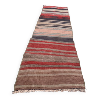 Ancien chemin de Kilim étroit turc 140x41 cm shabby chic, kelim vintage