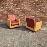 Pair of Art Deco style lemon veneer armchairs, 1970s