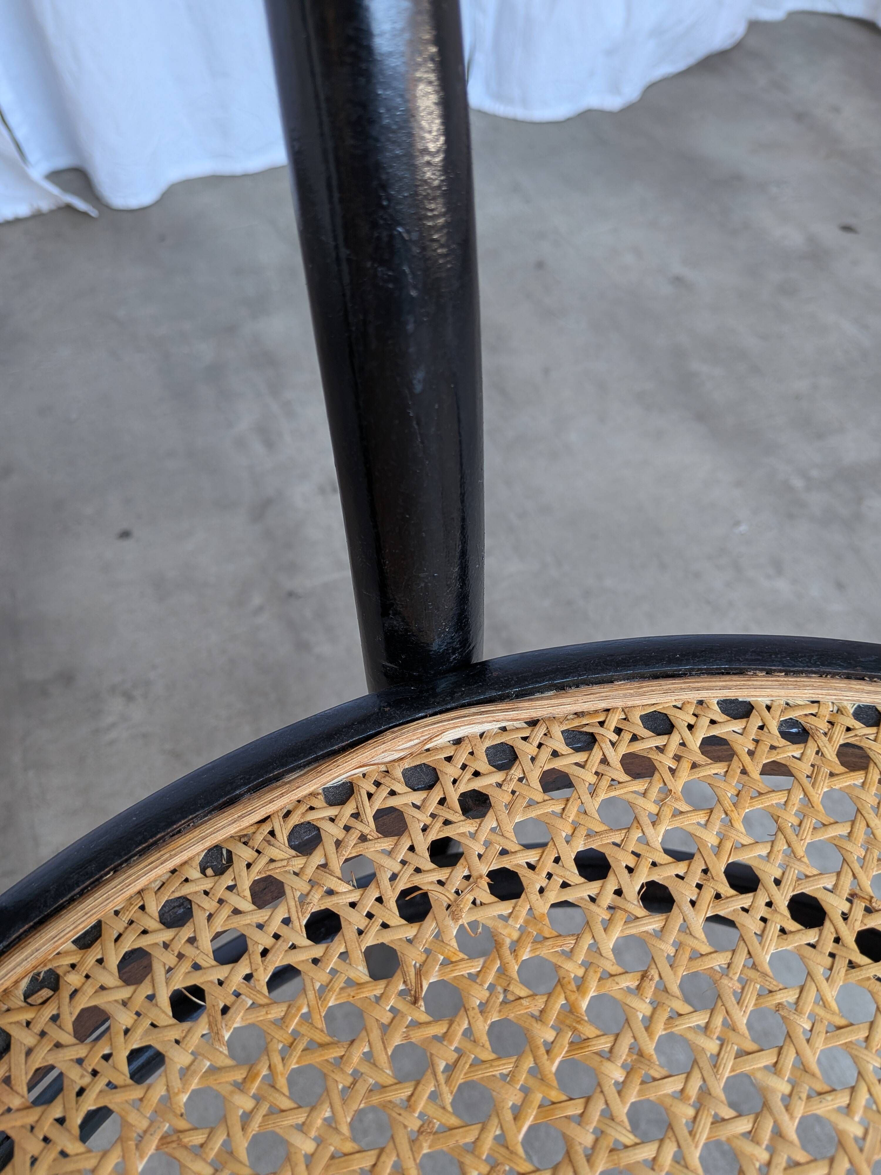 Mid-Century Thonet Style Dining Chair / Black Bentwood & Cane Seat Vintage