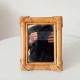 Vintage 1970s rattan tabletop mirror
