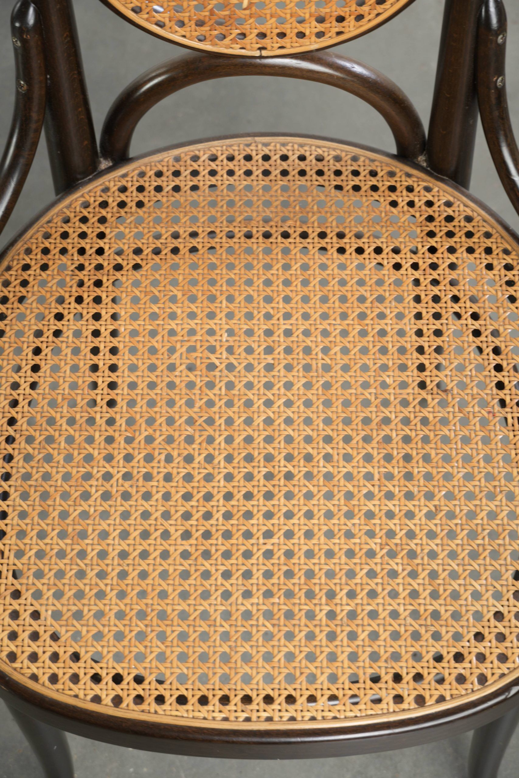 Set of 6 original vintage Thonet long John design diningchairs with webbing