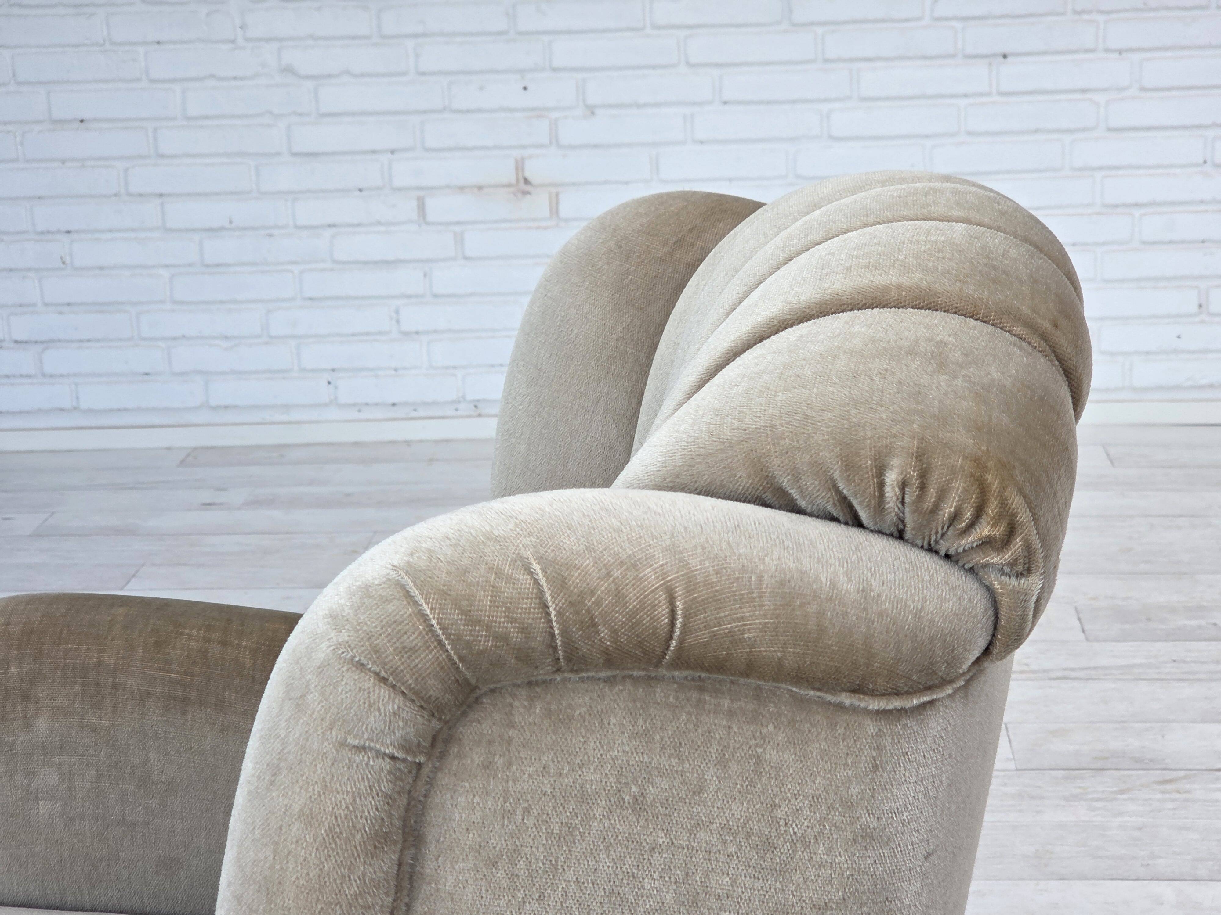 1970s, Danish armchair, original condition, furniture velour, beech wood.