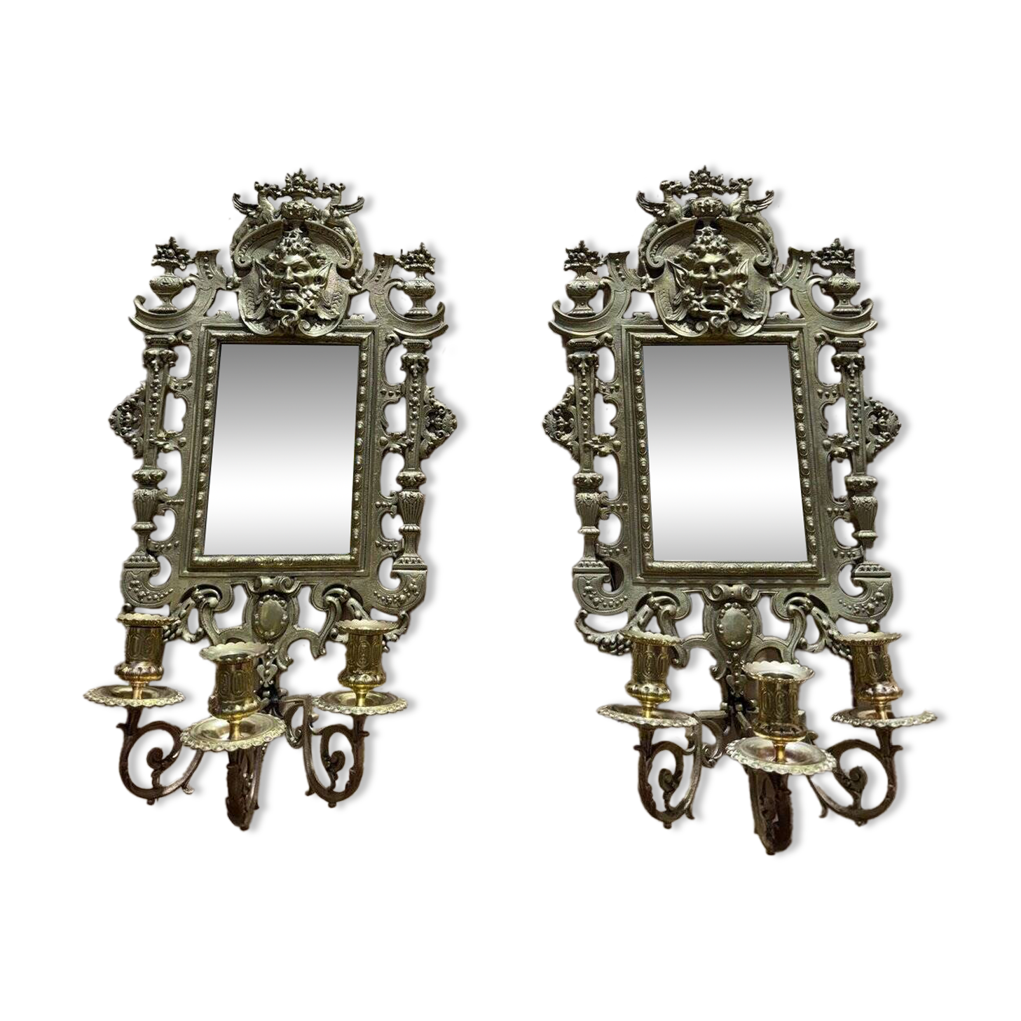Pair of mirrors with candle holders in bronze signed FC Paris Napoleon III