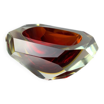 Red and yellow Sommerso ashtray by Seguso, Murano, Italy, 1970s