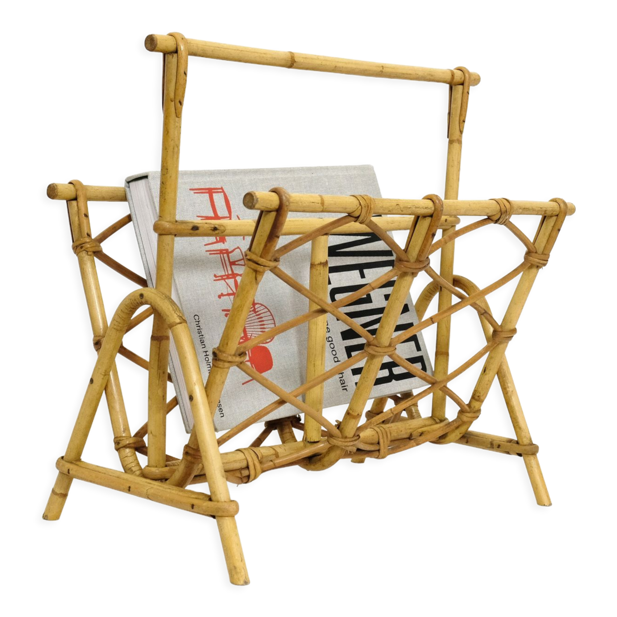 Rattan magazine holder from the 70