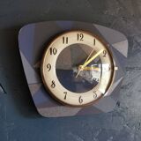 Vintage formica clock silent trapeze wall pendulum "Grey blue"