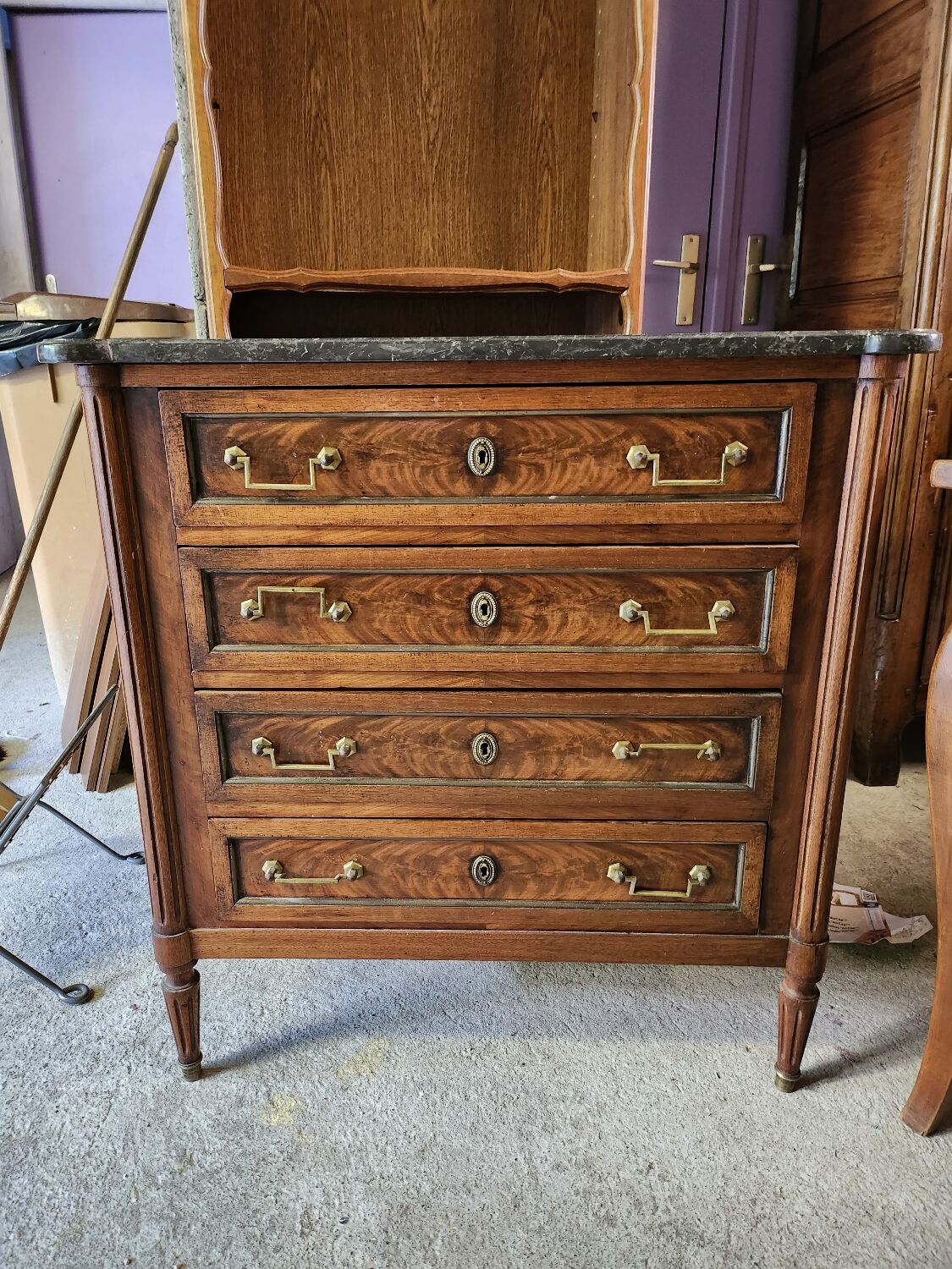 Vintage black marble chest of drawers