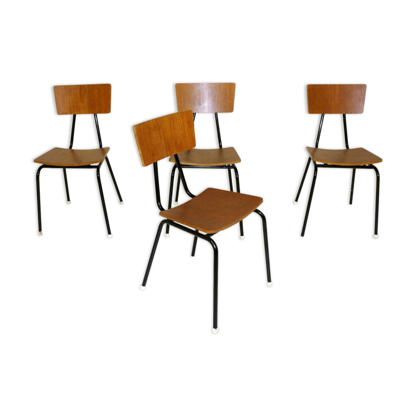 Set of 4 teak and metal chairs, Denmark, 1950