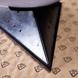 Postmodern Rhombus Shaped Table Lamp with Abstract Blue Stripes on Frosted Murano Glass