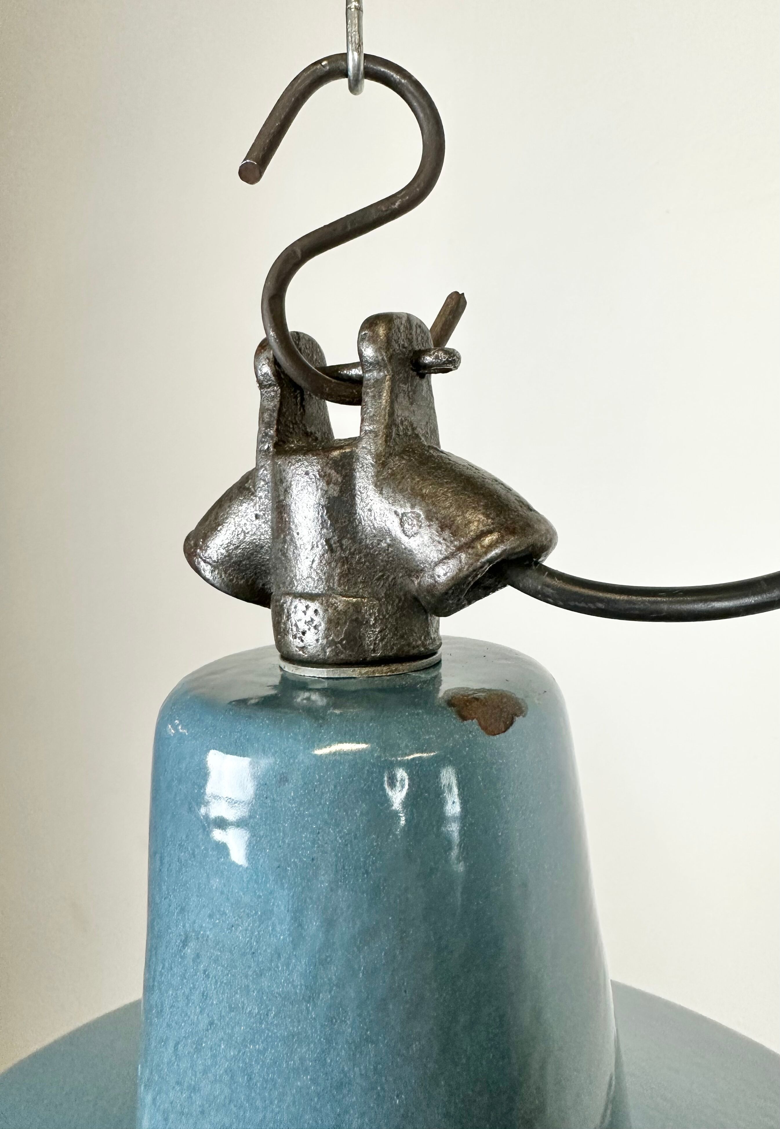 Industrial Blue Enamel Factory Lamp with Cast Iron Top, 1960s