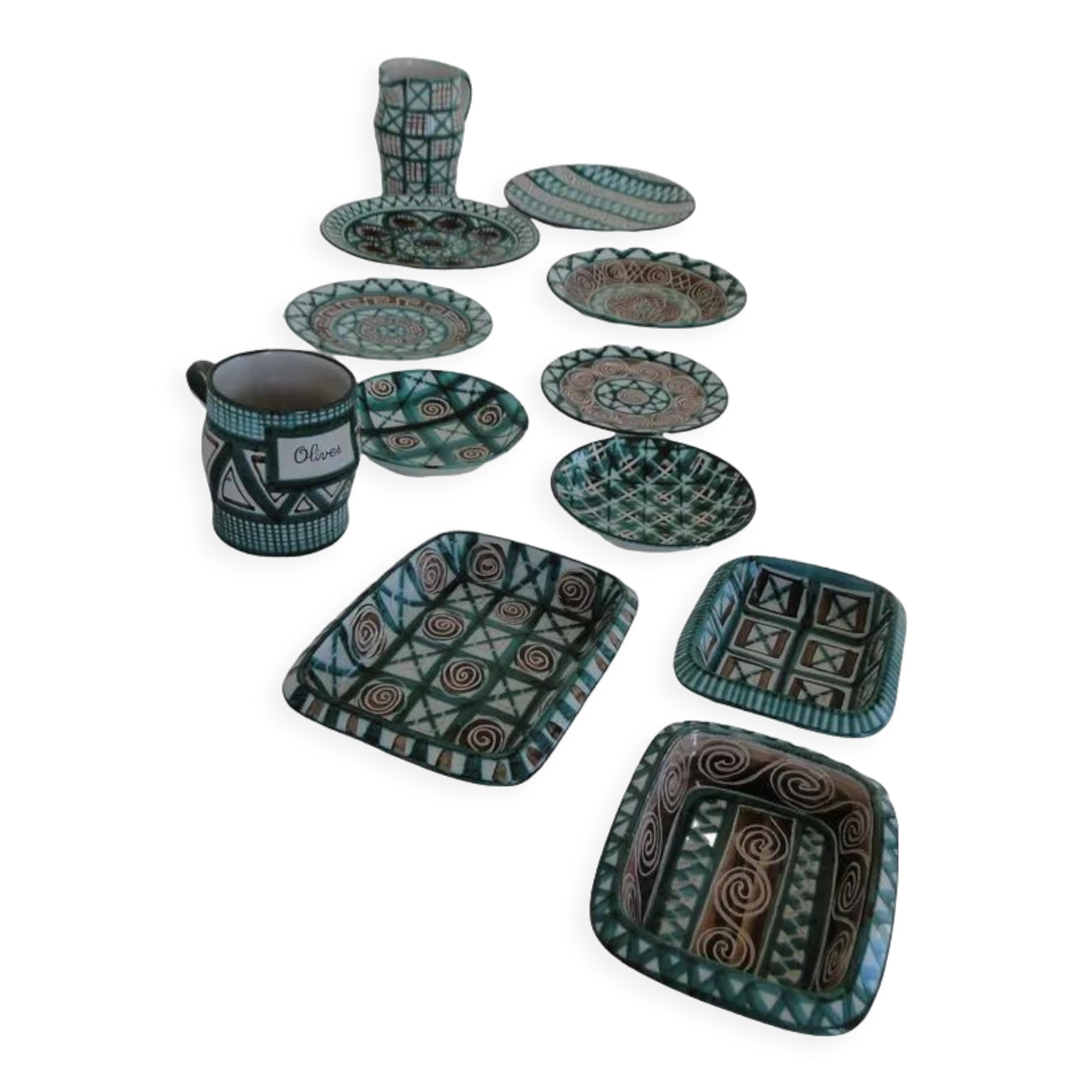 Robert Picault Vallauris France set of 12 Mid Century ceramics