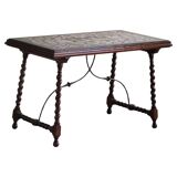 Antique Italian desk table, walnut and marble, Naples, 19th century.