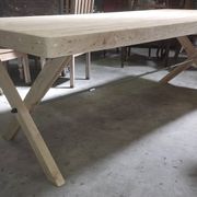 Very large industrial design table / sandblasted solid wood / L 242 cm