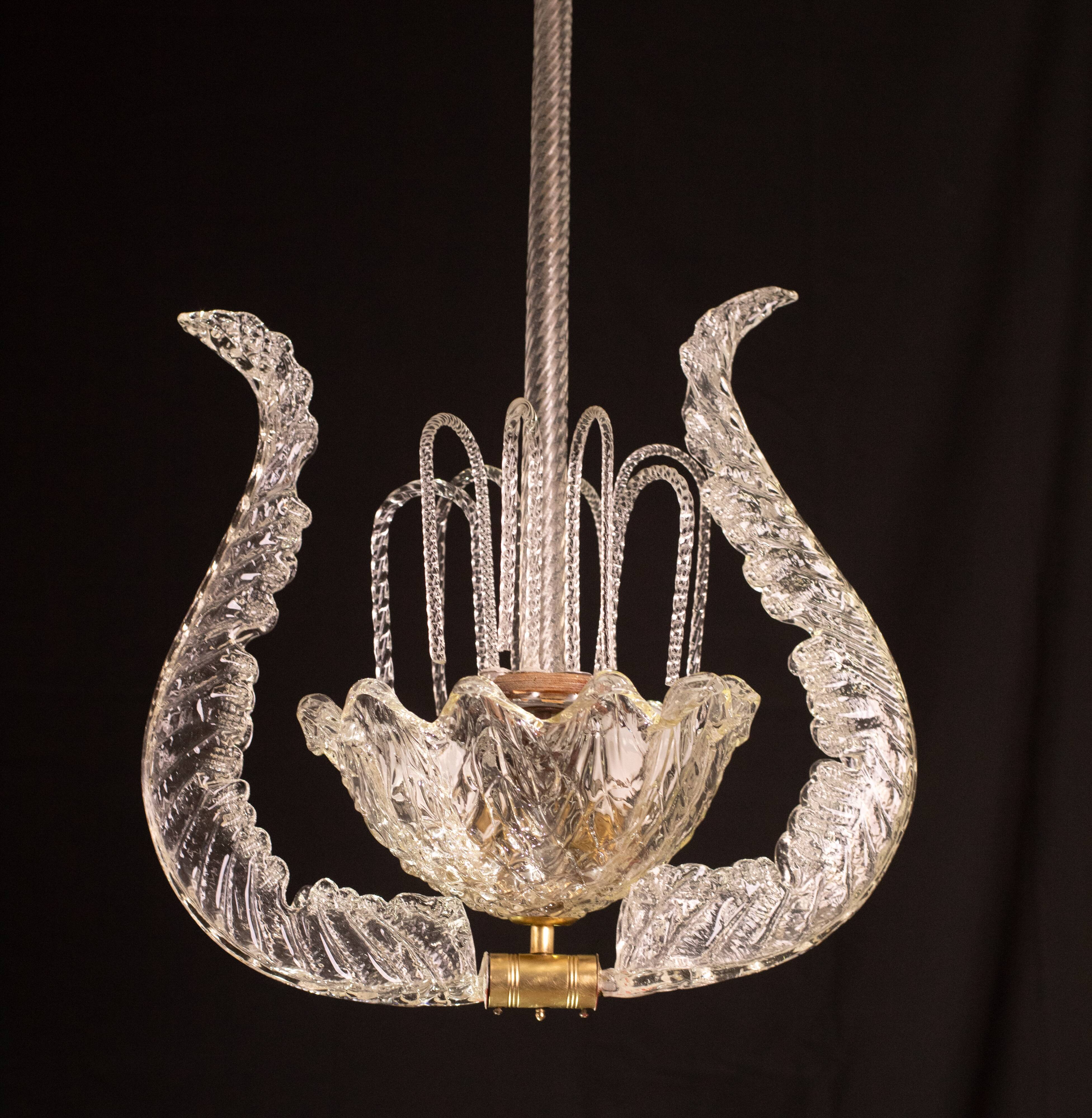 Art Decò Fountain Chandelier By Barovier e Toso, Murano Glass, 1940