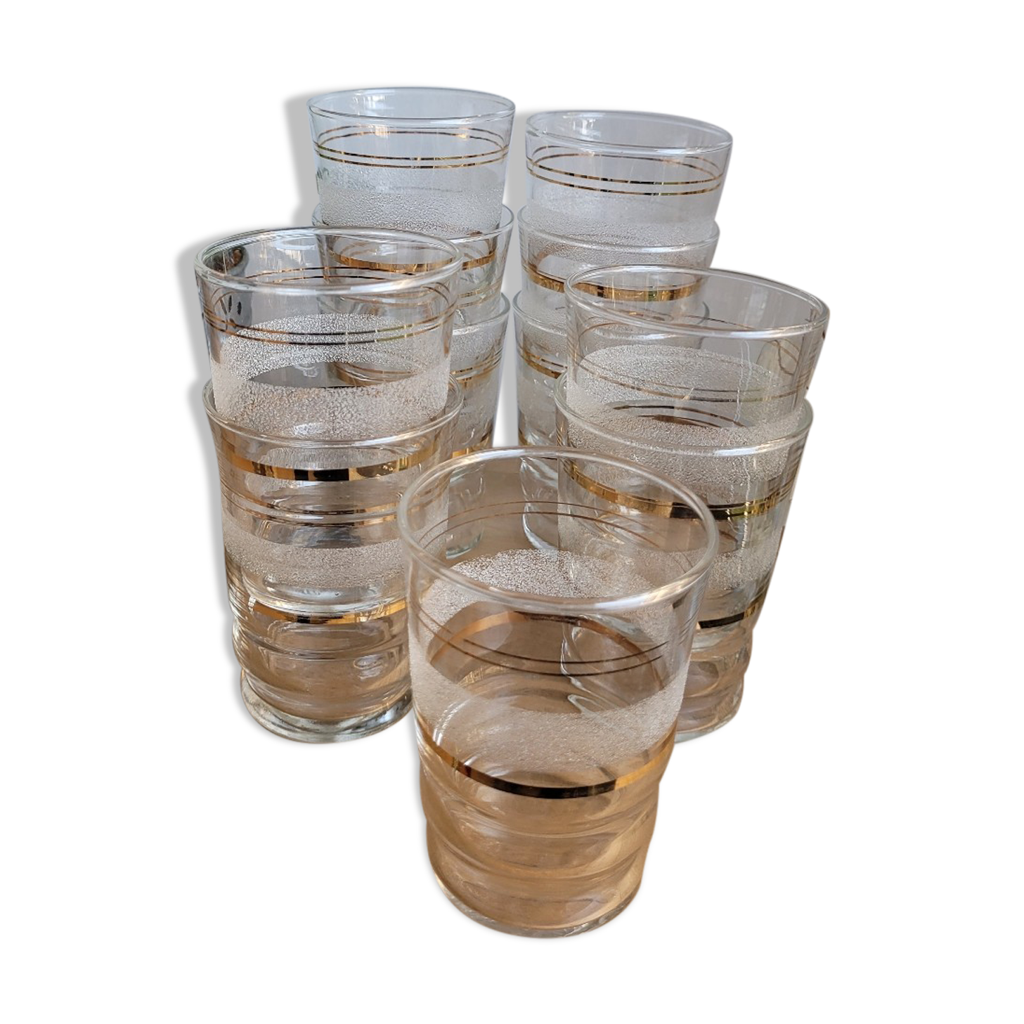 Set of 11 granite glass cups and golden edging