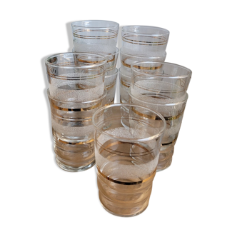 Set of 11 granite glass cups and golden edging