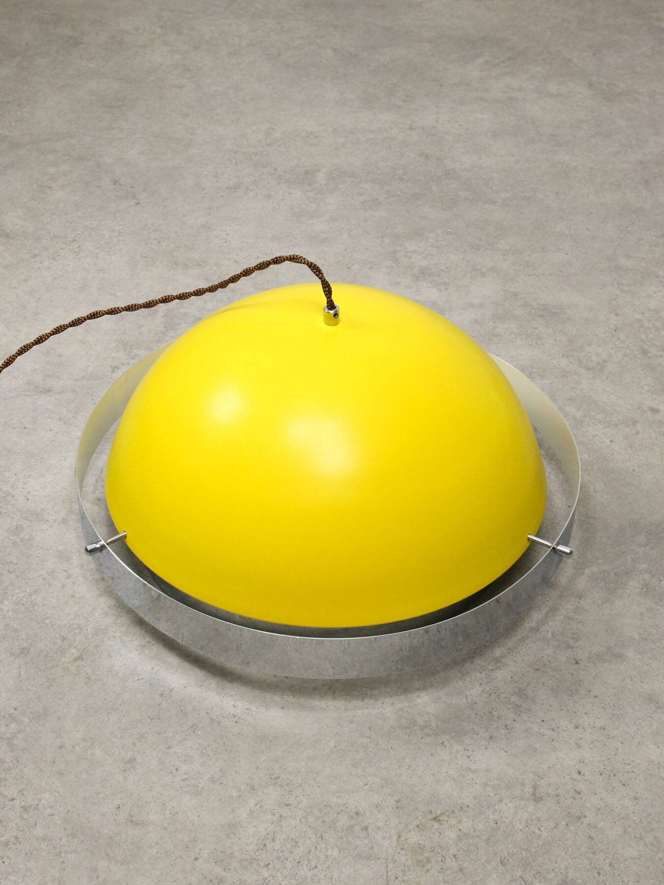 Space-age italian yellow and chrome metal pendant lamp, 1970s