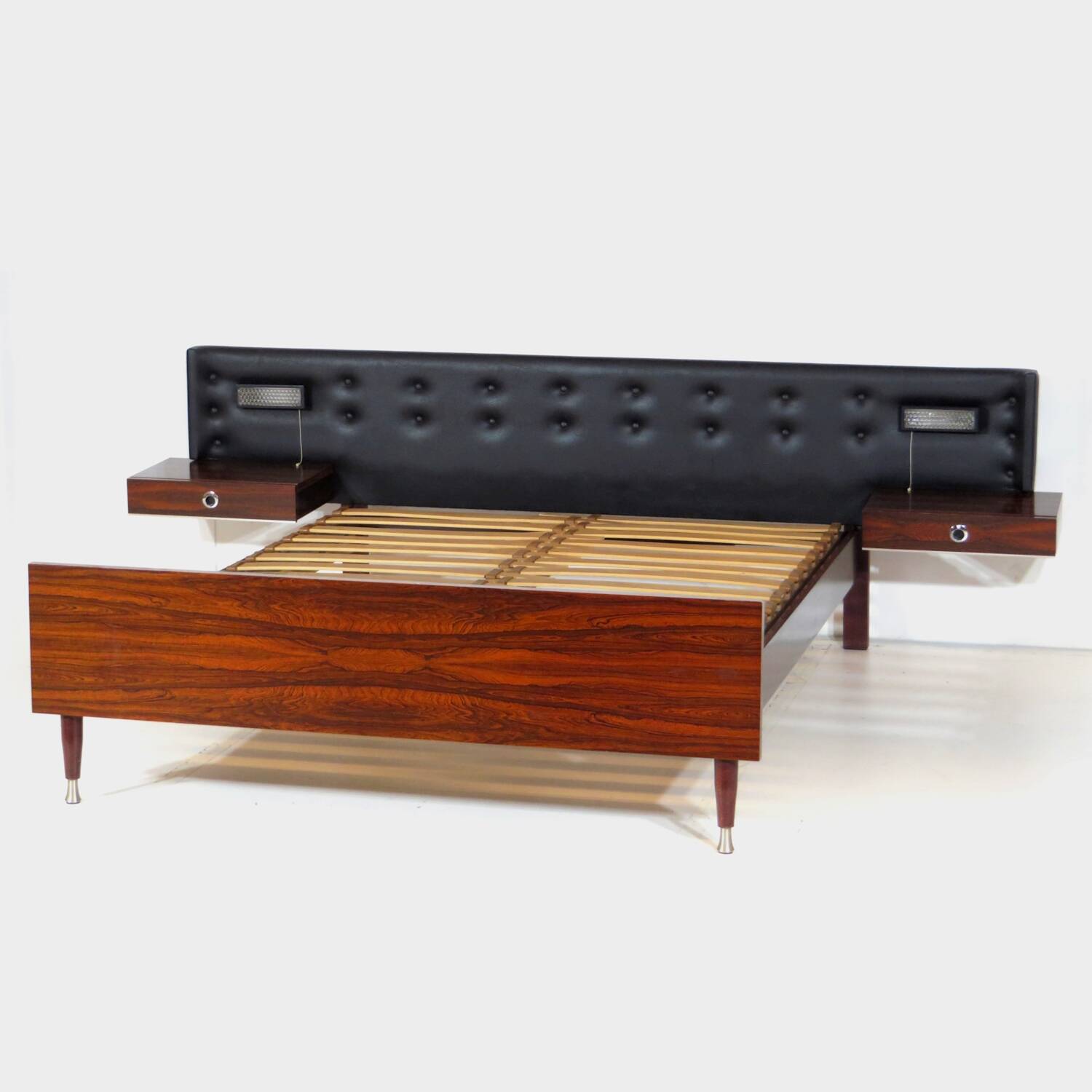 Vintage mid century modern double bed bedroom set with floating nightstands