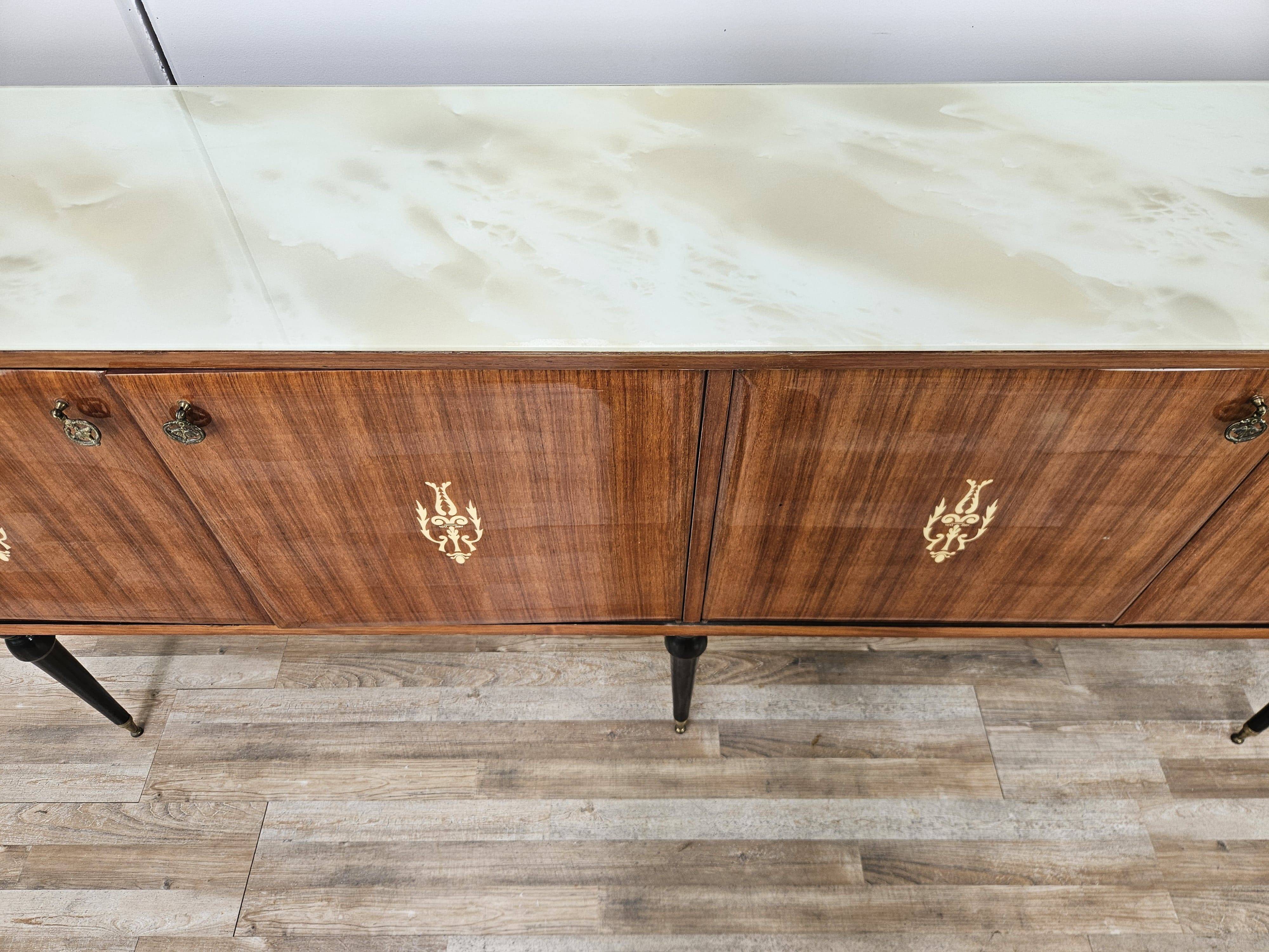 Mid-century 1960s mahogany sideboard with glass top