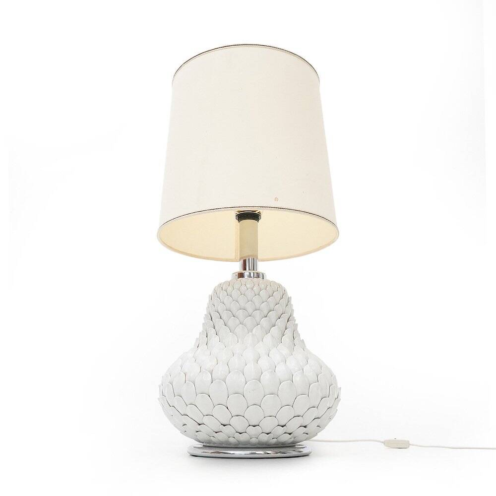 Artichoke table lamp in white ceramic, 1970s