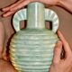 Blue ceramic vase by Boch, 1921