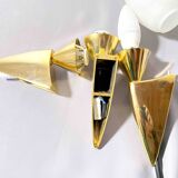 Pair of Brass and Murano Glass Wall Lights, Italy 1980s