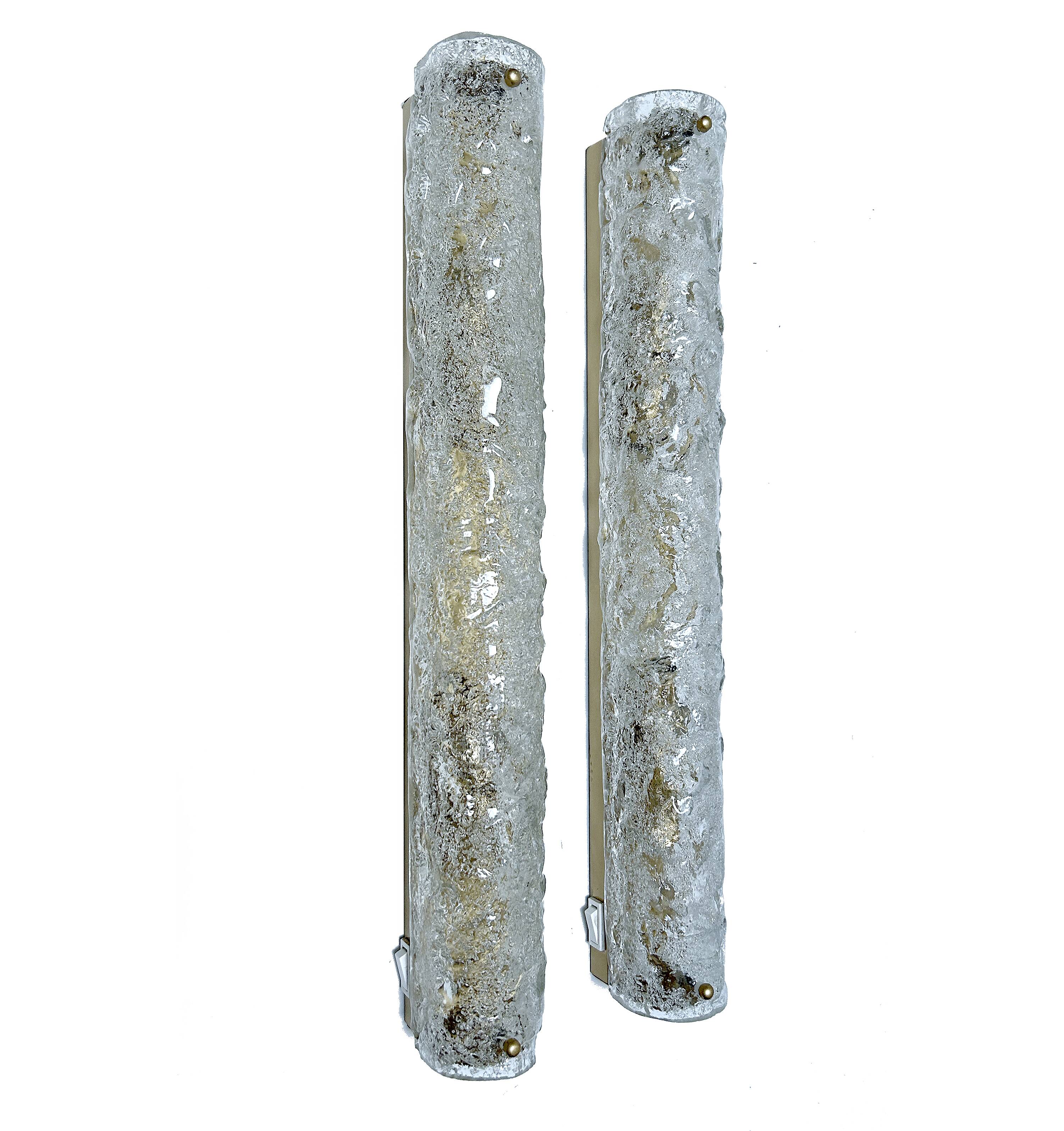 Pair of large vintage brutalist wall lights, murano glass