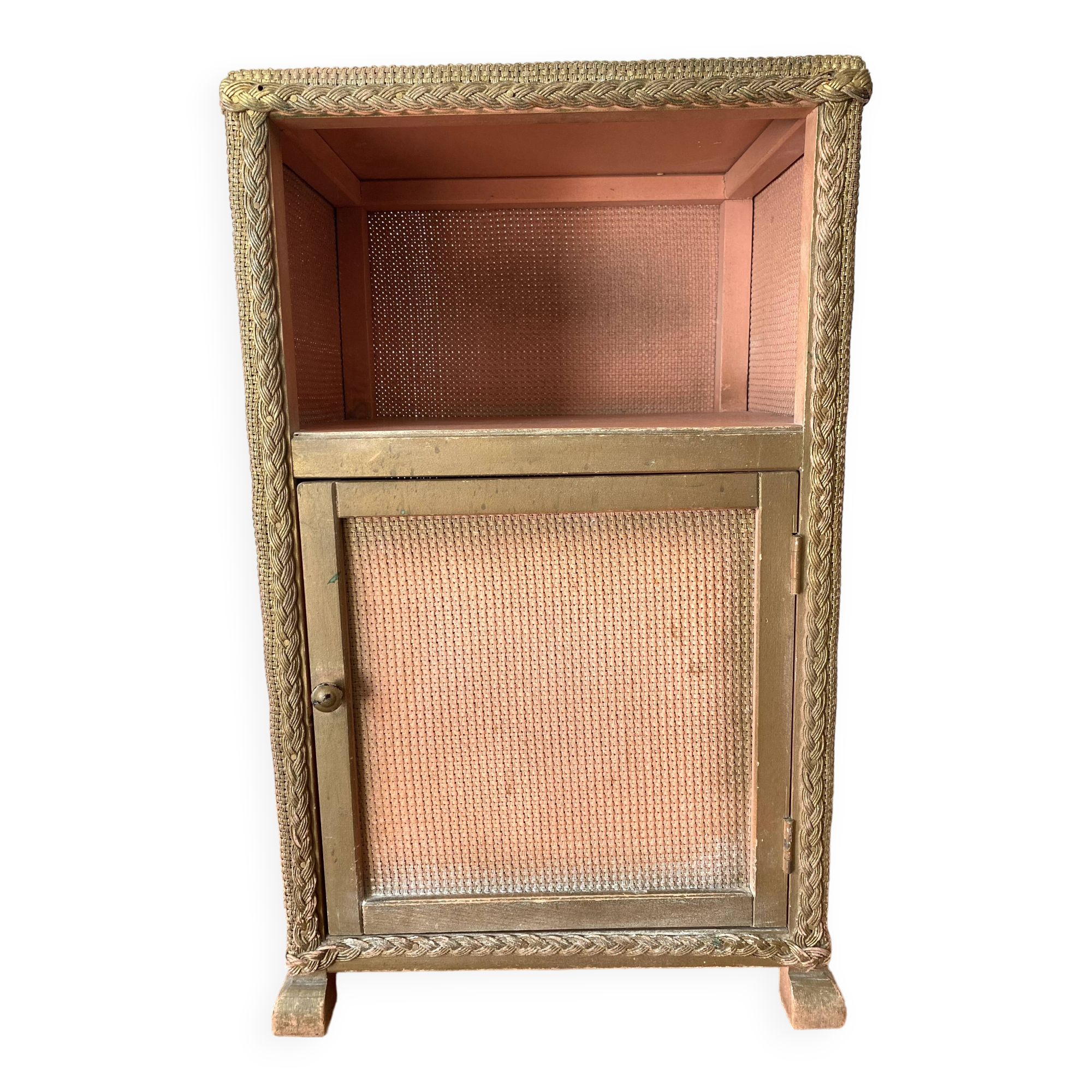 60s pink and gold Lloyd loom bedside table