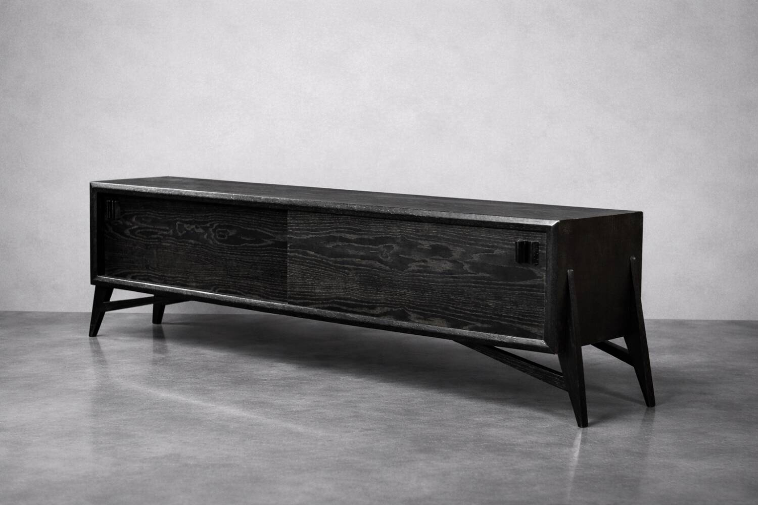Vintage Mid-Century Scandinavian Modern Dark Oak Sideboard & Wooden Handles