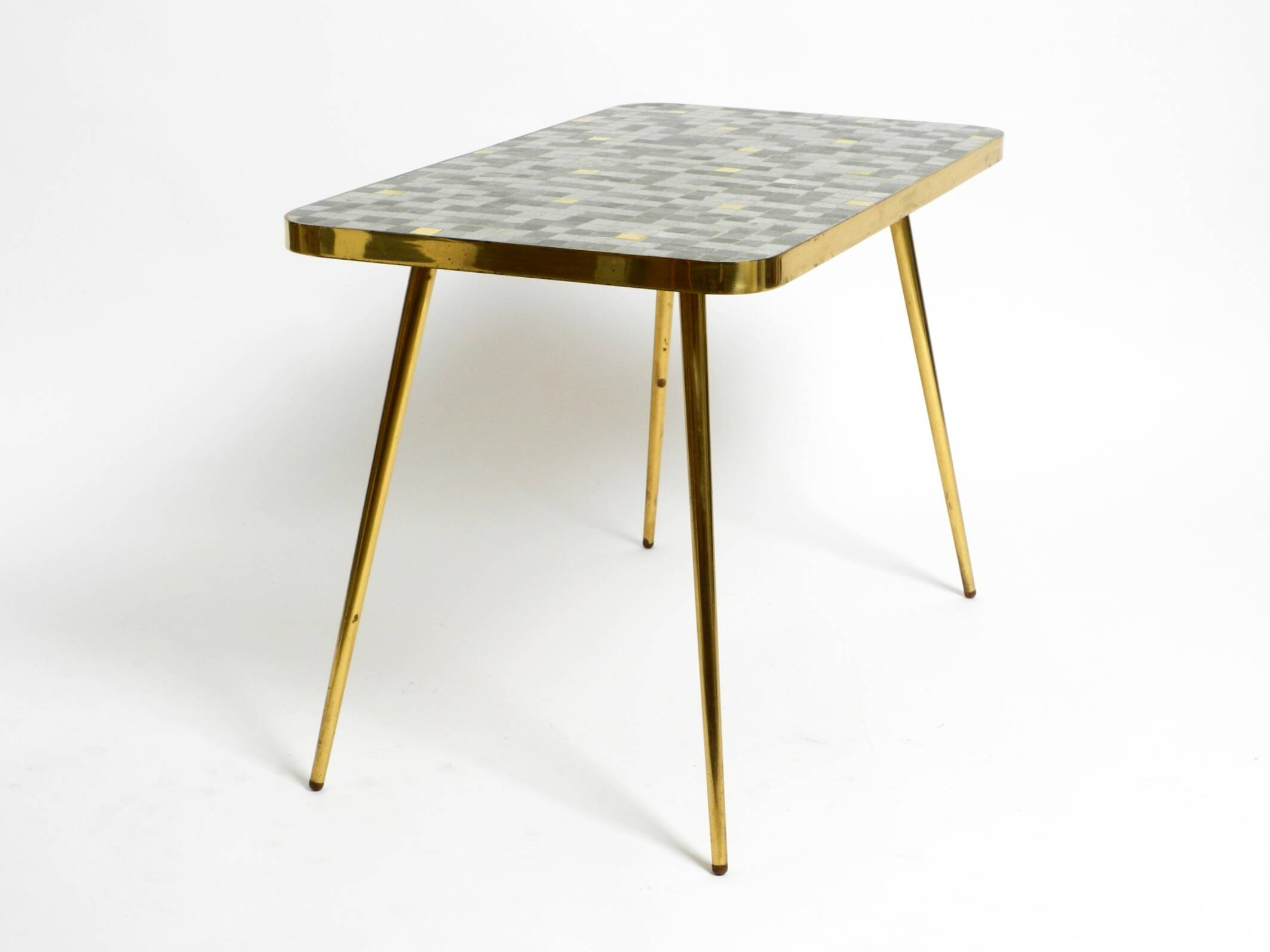 Beautiful Mid Century Modern brass side table with mosaic surface by Münche