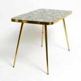 Beautiful Mid Century Modern brass side table with mosaic surface by Münche