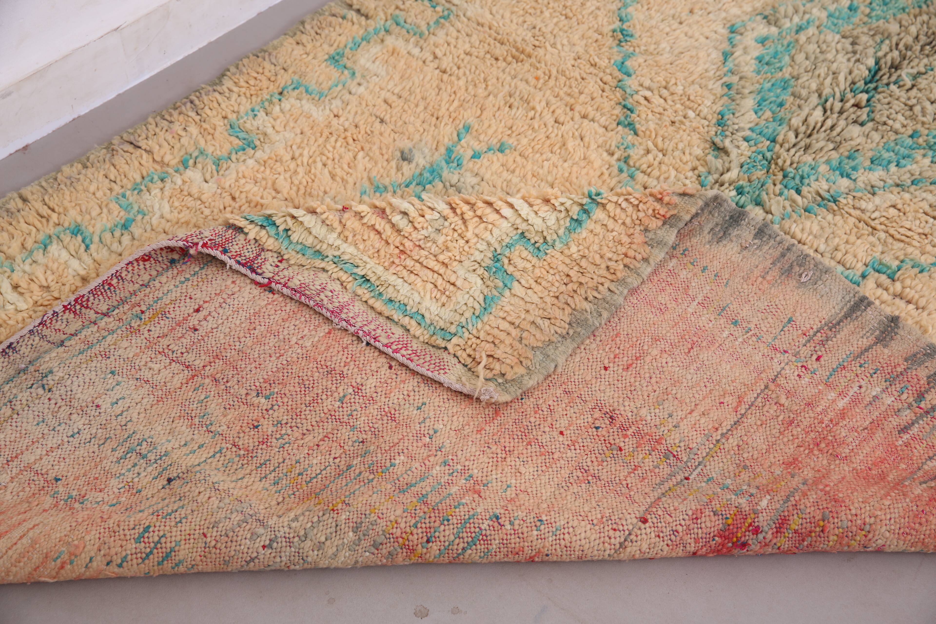 Peach & Turquoise vintage moroccan rug 143 x 249 cm - Berber Rug Handmade