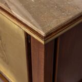 Buffet vintage années 40 en bois bas-reliefs en laiton et marbre design italien