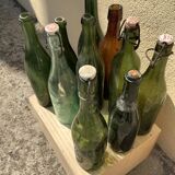 Lot 10 old bottles in blown glass deco bistro bar wine lemonade beer