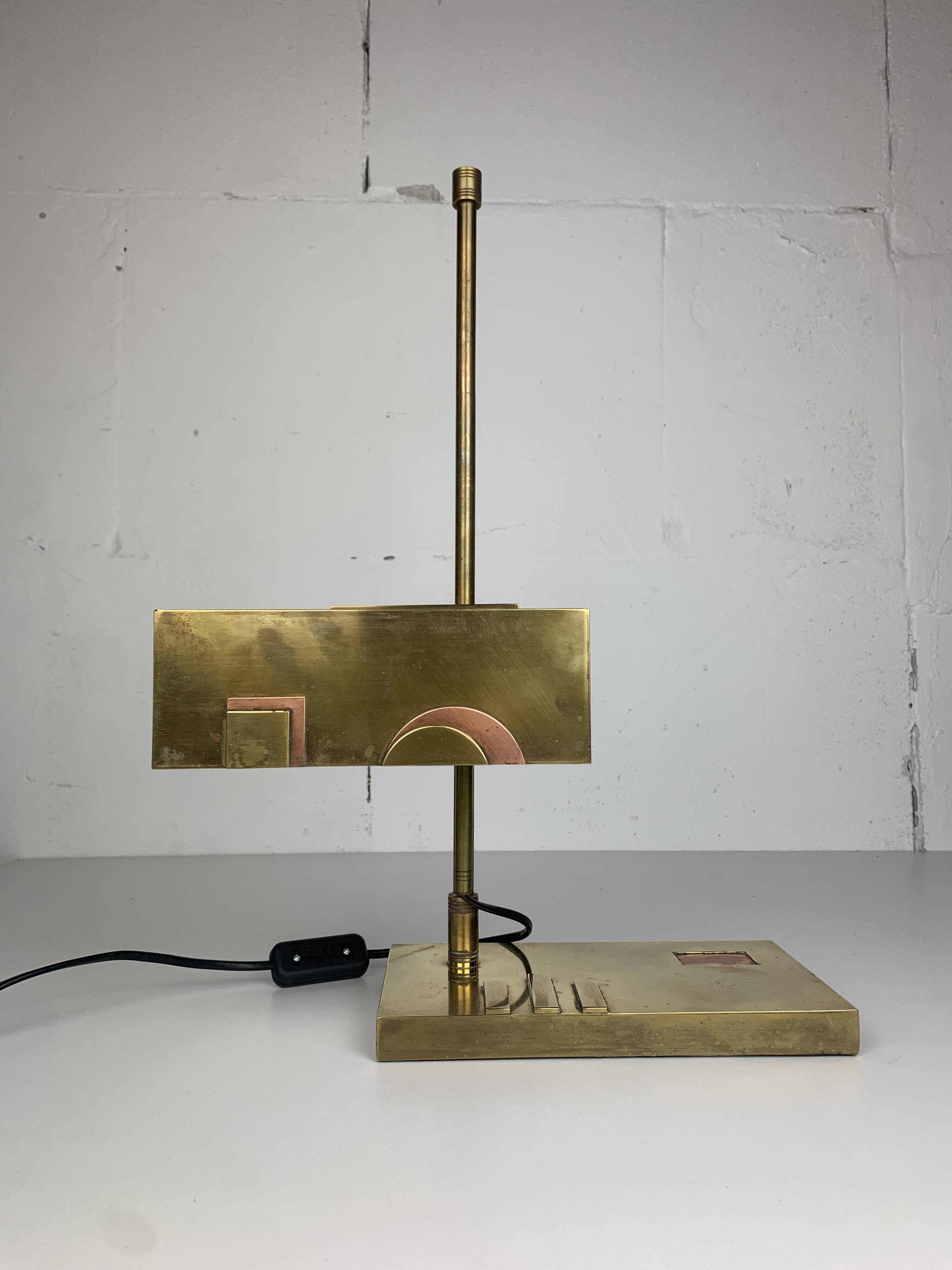 Brass Bauhaus Art Deco architectural Marcel Breuer style desk or table lamp