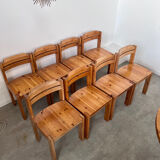 Table set and 8 chairs in solid Scandinavian pine ASKO vintage 80s