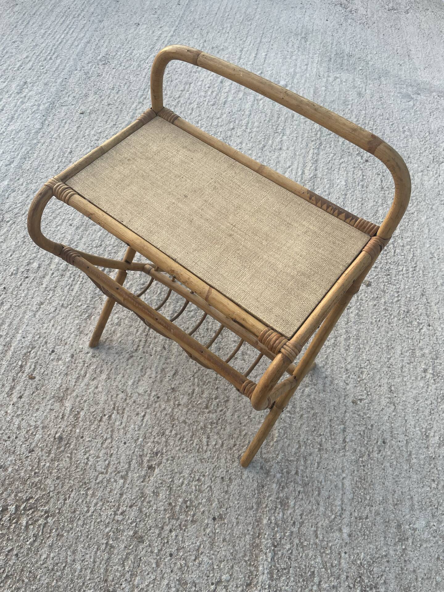 Vintage rattan side table with magazine rack