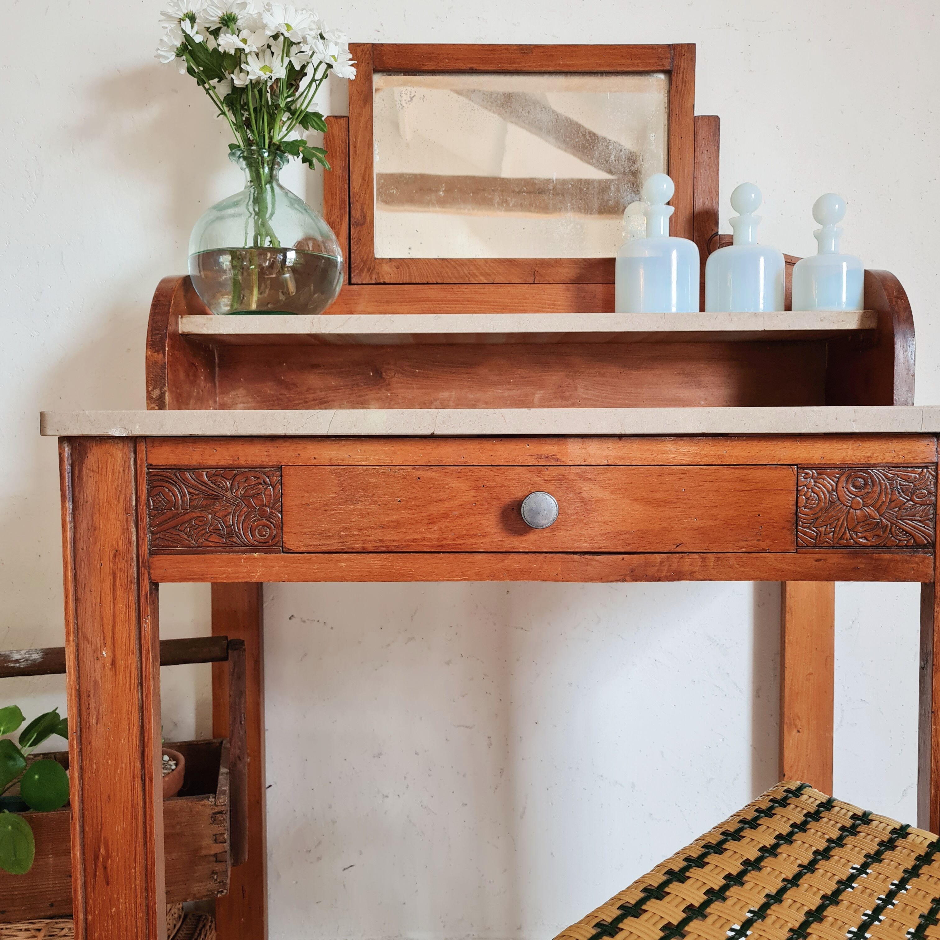 Table dressing table with Art Deco swivel mirror