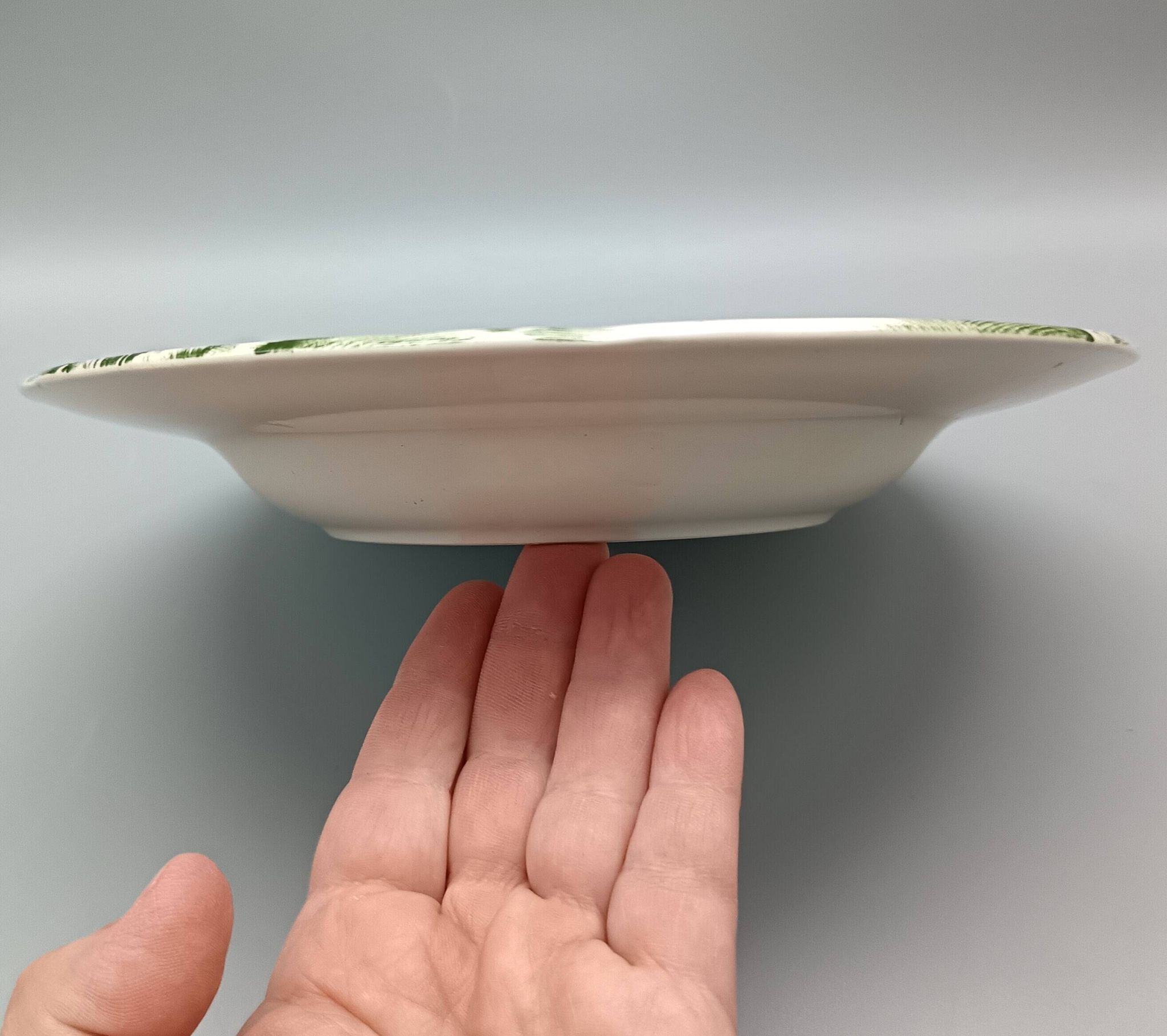 6 french ceramic luneville soup plates, green and ivory
