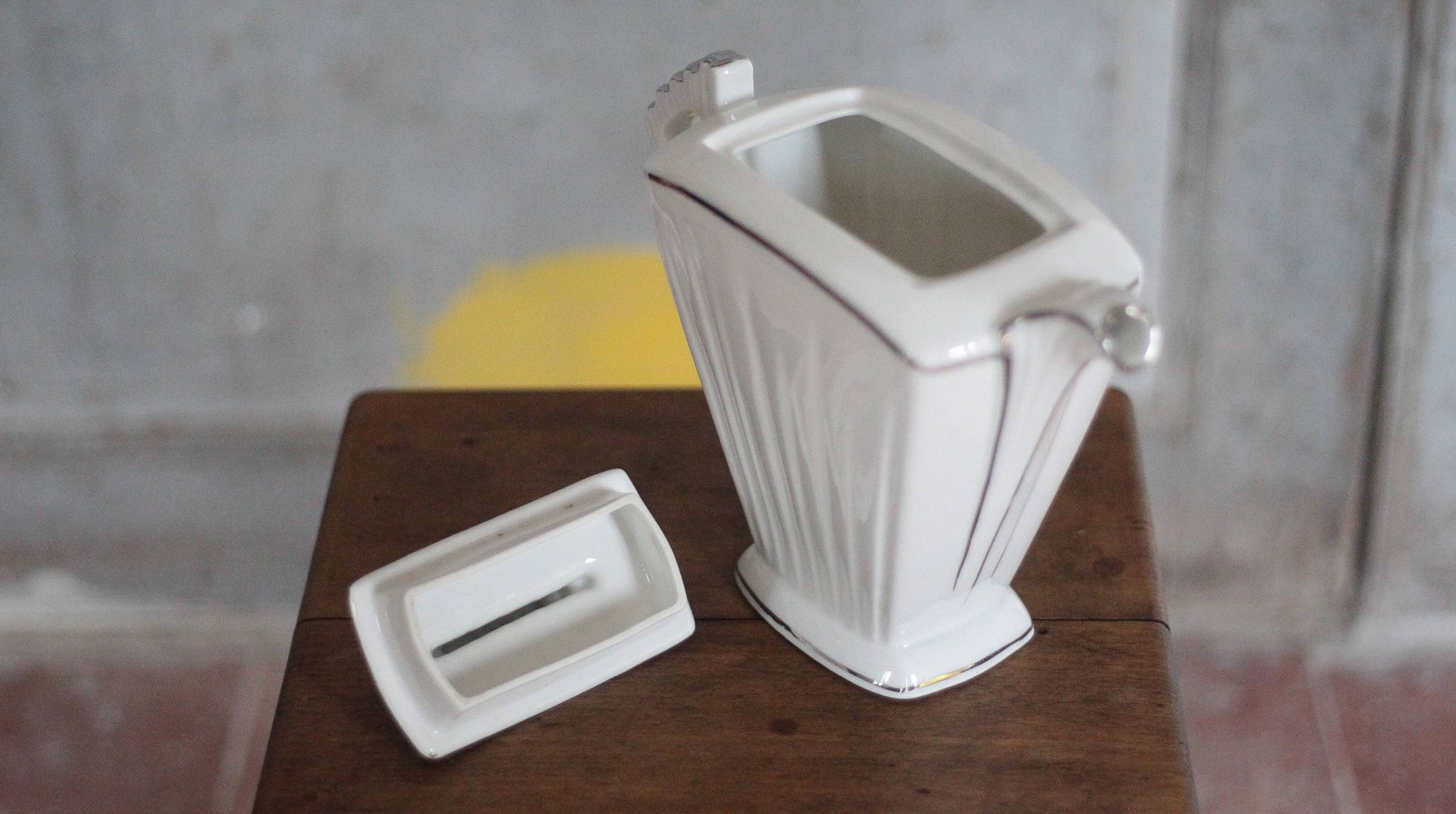 Art Deco porcelain teapot in a fan shape, Limoges porcelain coffee pot