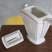Art Deco porcelain teapot in a fan shape, Limoges porcelain coffee pot