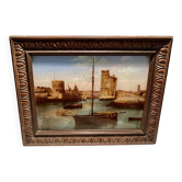 painting fixed under glass port of La Rochelle 19th century
