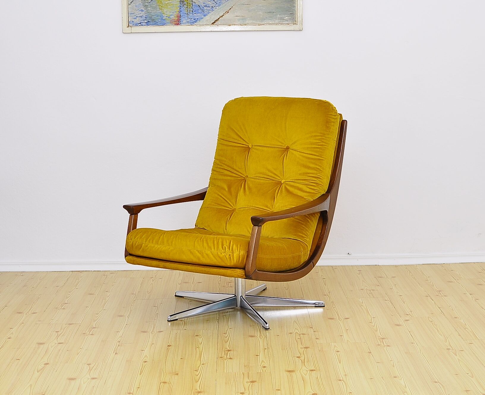 Swivel armchair in velor upholstery, 1970s