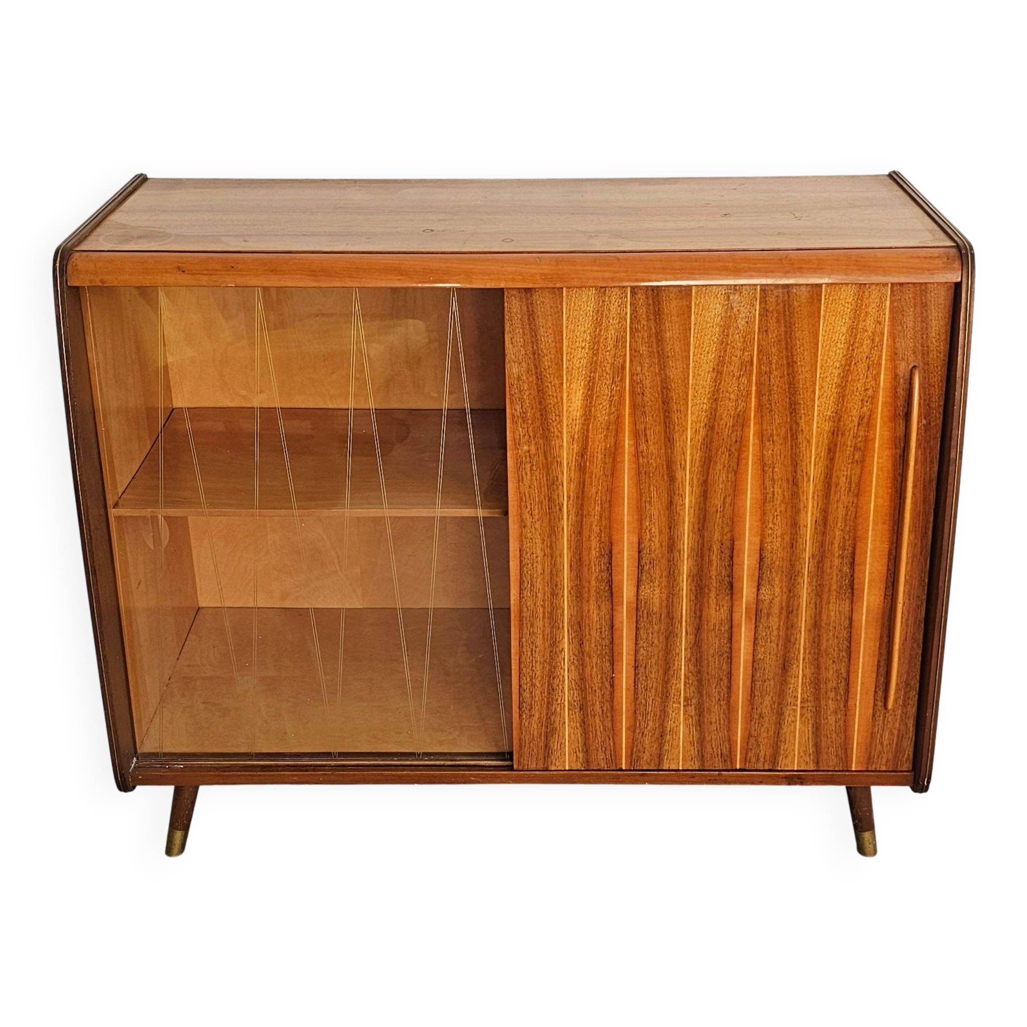 Mid-Century Modern walnut buffet with two compartments.