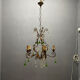 Italian 5-Light Tole Chandelier with Green & Amber Murano Glass Drops,