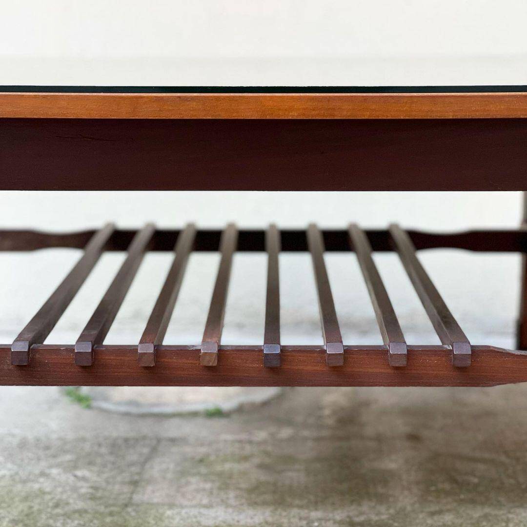 Mid Century Modern Vintage Square Occasional Table in Wood with Glass Top