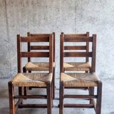 Set of 4 brutalist straw chairs