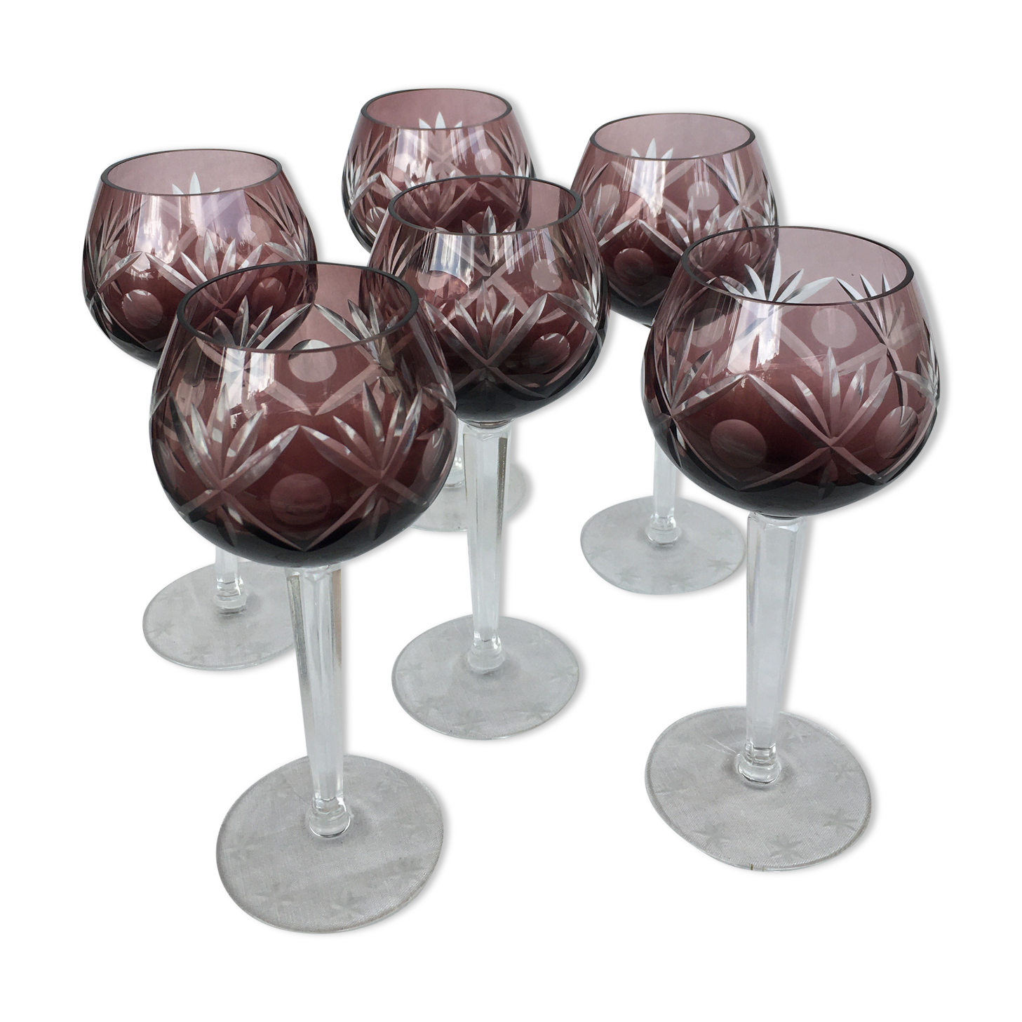 Set of 6 Bohemian crystal glasses