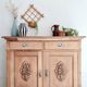 Antique sideboard in raw wood and 2 carved medallion doors