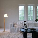 Mid-century brown leather and brass floor lamp, Falkenbergs Belysning, Sweden, 1960s.